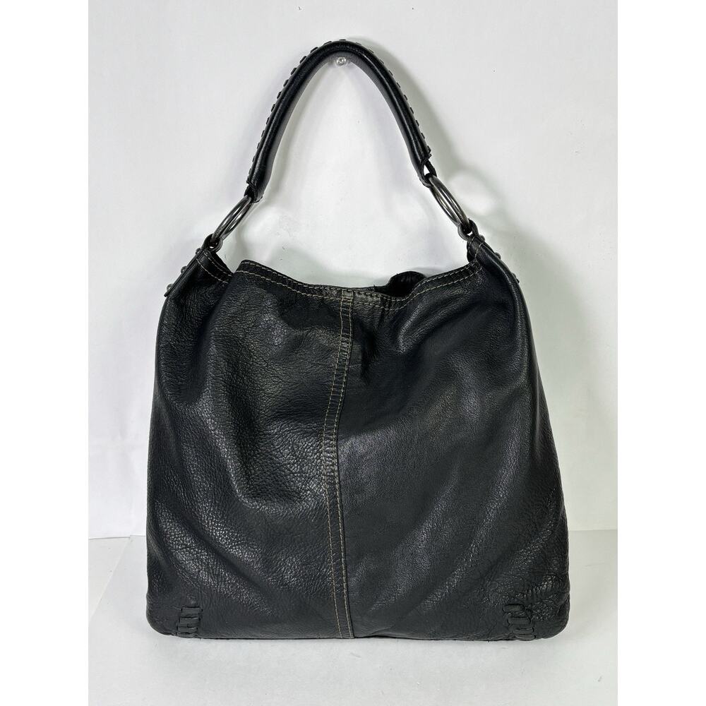 LUCKY BRAND Y2K Vintage Slouchy Whipstitch Hobo Shoulder Bag Black Leather - Picture 3 of 16